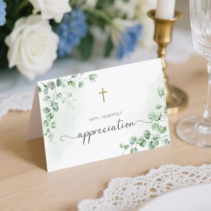50 Funeral Thank You Cards with Envelopes, Eucalyptus Leaves Design | 4×6In, Sympathy Thank You Cards, Watercolor, Bereavement Thank You Cards,Message Inside for Funeral Family Friends Loved Ones - color: Light Green