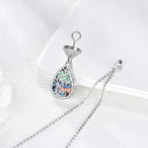 URONE Urn Necklaces for Ashes 925 Sterling Silver Abalone Shell Tree of Life Cremation Jewelry for Ashes Memory Jewelry for Women Men - style: tree-dragonfly
