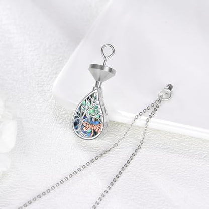 URONE Urn Necklaces for Ashes 925 Sterling Silver Abalone Shell Tree of Life Cremation Jewelry for Ashes Memory Jewelry for Women Men - style: tree-dragonfly
