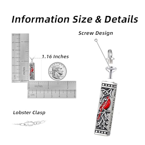 Flower Cute Animal Sterling Silver Pendant Urn Ashes Necklace for Women BF0709 - color: Bar *Cardinal 1