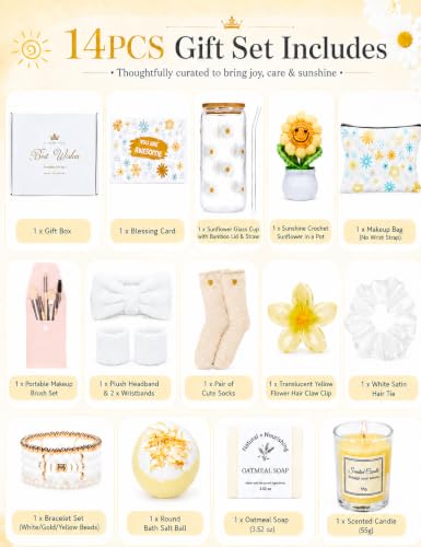 14PCS Gifts for Teen Girls - Gift Basket for Teen Girl, Gifts Trendy Stuff | Unique Birthday Gift Sets for Teen Girls, Daughter, Sister, Friend, Sweet 16th 18th 21st, Yellow - color: Beige