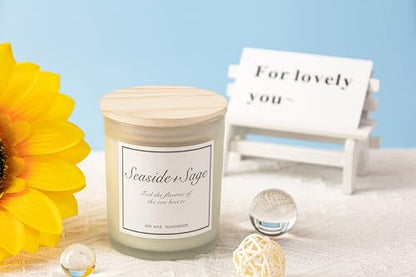 Seaside & Sage Candle, Summer Sea Breeze Scented Candle, Aromatherapy Gifts for Women, Feel The Flavour of Sea Breeze, Natural Soy Wax & Natural Essential Oils - color: Seaside & Sage
