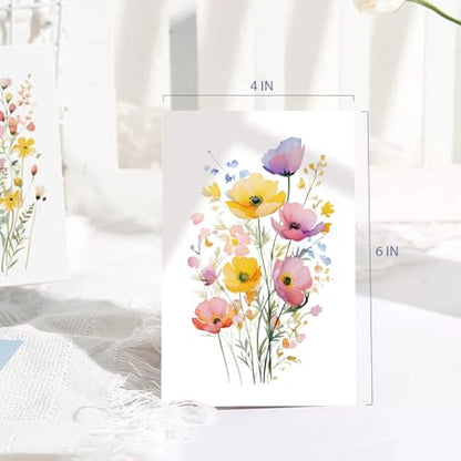 24 Floral Blank Cards and Envelopes, 4x6 Wildflower Blank Note Cards for All Occasions - Sympathy Thank You Condolences Funeral Thinking of You Mother's Day Wedding Graduation, Etc