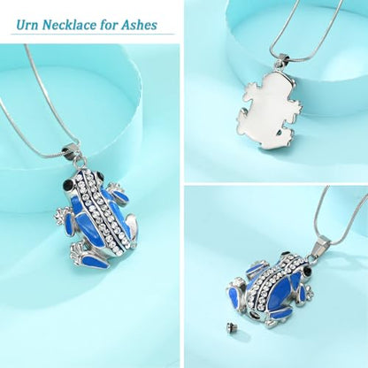 Frog Urn Necklace for Ashes Animals Cremation Jewelry Stainlee Steel Memorial Necklaces Keepsake Jewelry Ashe Holder Pendant for Human Ashes with Filling Kits - color: Blue