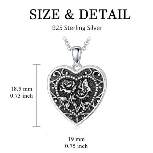 PELOVNY Birth Flower Locket Necklace for Women 925 Sterling Silver Flower Butterfly Heart Photo Locket Pendant Birthday Christmas Jewelry Gifts for Mom Daughter Wife Sister - color: 06-Rose