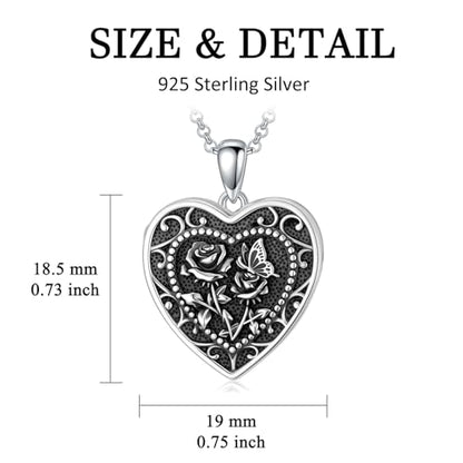 PELOVNY Birth Flower Locket Necklace for Women 925 Sterling Silver Flower Butterfly Heart Photo Locket Pendant Birthday Christmas Jewelry Gifts for Mom Daughter Wife Sister - color: 06-Rose