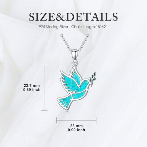 Dove/Hummingbird/Red Cardinal/Dragonfly/Butterfly Necklace 925 Sterling Silver Turquoise/Opal/MoonStone/Crystal/Malachite Bird Necklace Dove Pendant Jewelry for Women Men - color: Dove Turquoise