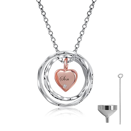 Sterling Silver Cremation Jewelry for Ashes Pendant Eternity Urn Necklace Keepsake Memorial Gifts You Are Always In My Heart I Love You Forever - color: Rose, style: Son