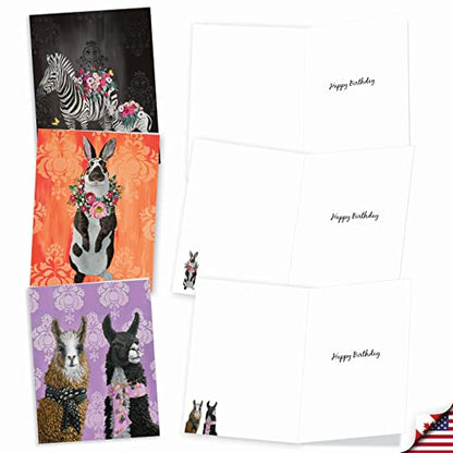 The Best Card Company 20 Assorted Birthday Notes Box Set 4 x 5.12 Inch with Envelopes (10 Designs, 2 Each) Fancy Wildlife AM3364BDG-B2x10 - style: Fancy Wildlife