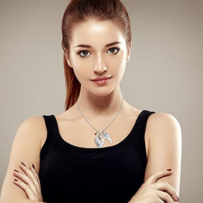 Dletay Heart Cremation Necklace for Ashes Cremation Jewelry with 12 Birthstones Urn Necklace for Ashes-Your Wings were Ready but My Heart was Not - style: Heart-engraving