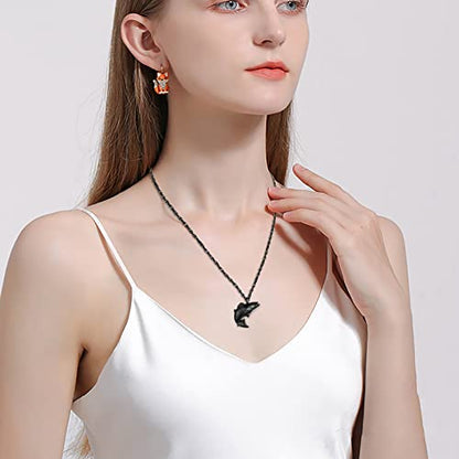 Dletay Fish Cremation Jewelry for Ashes Memorial Ashes Keepsake Necklace Urn Necklace Pendant - color: Black