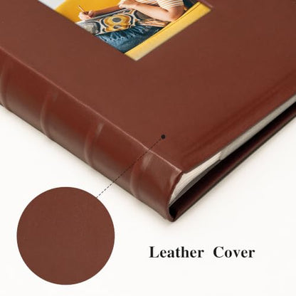 Vienrose Photo Album 4x6 300 Photos PU Leather Cover Brown | Memo Area, Personalized Window, Slip-In Pockets, Acid-Free & PVC-Free, Store Wedding Baby Vacation Memories - color: Brown