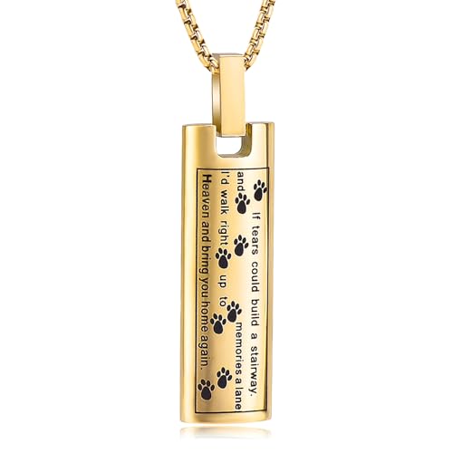 Oinsi Pet Urn Necklace for Ashes Stainless Steel Cremation Jewlery Paw Print Keepsake Memorial Ashes Necklace for Dogs Cats - color: Gold