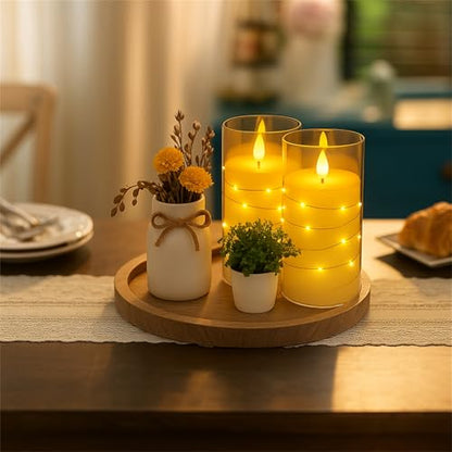 Amber Flickering Flameless Candles with Remote Timer, 6 pcs LED Battery Operated Candles with String Lights, Same Size D3 H6 - color: Amber