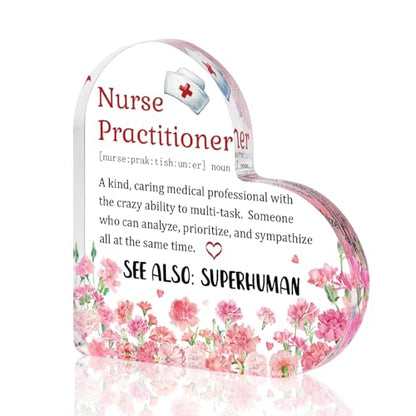 Smile Nurses Week Heart-Shaped Acrylic Tabletop Decor Nurse Practitioner Definition Desktop Plaque with Floral Nurse Cap Indoor Home & Office Decor - style: Nurse