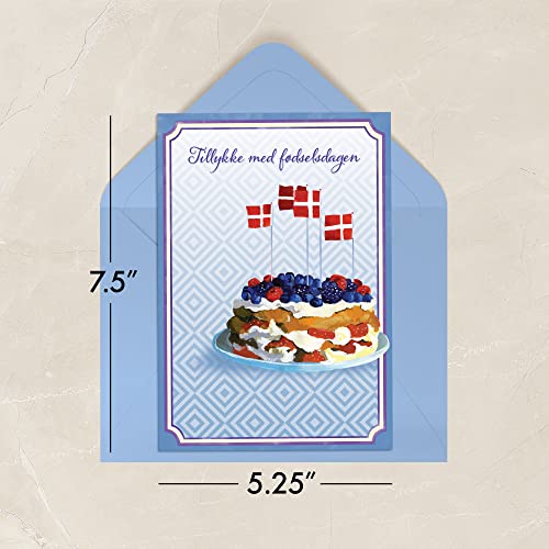 Designer Greetings Danish Language Happy Birthday Cards 6 Pack | Boxed Card Set, Matching Envelopes, Foil and Glitter Details - style: 6 PK Danish Birthday - Danish Layer Cake