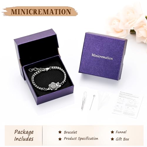 Minicremation Women's Adjustable Rose Urn Bracelet Ashes Holder Memorial Elegant Link Chain Keepsake Cremation Bangle to Hold Ashes - color: Silver-A