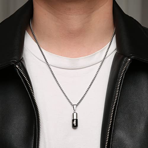 STWTR Stainless Steel Cylindrical Souvenir Capsule Pill Pendant Necklace, Cremated Ashes Pill Container Necklace - color: Black-B