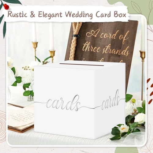 Elegant Wedding Card Box, Silver Foil Gift Card Box Holder for Party, White - color: White and Silver Foil