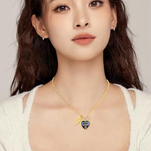 Dletay Heart Urn Necklace for Ashes Birthstones Cremation Jewelry for Ashes Stainless Steel Ash Necklace Memorial Ash Holder - color: Gold-Custom