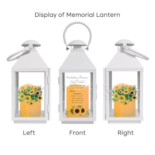 White Memorial Lantern Sympathy Gift for Loss of Loved One | Remembrance Solar Lantern with Sunflower, Bereavement Gifts for Loss of Mother Father Gift - color: White Iron Sunflower