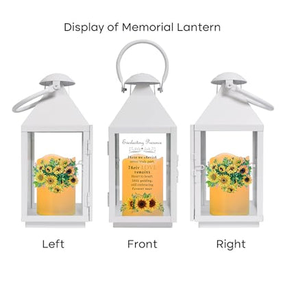 White Memorial Lantern Sympathy Gift for Loss of Loved One | Remembrance Solar Lantern with Sunflower, Bereavement Gifts for Loss of Mother Father Gift - color: White Iron Sunflower