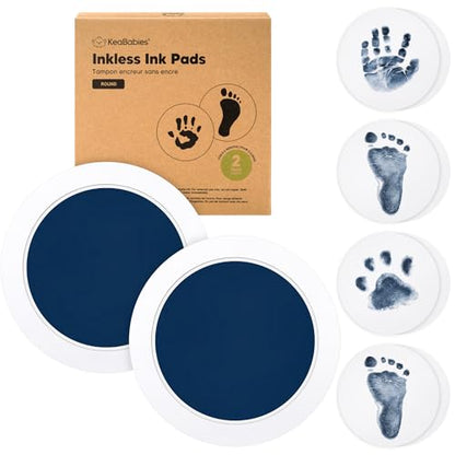 2pk Inkless Baby Hand and Footprint Kit Mess Free Ink Pad (Navy, Round) | Round Size, Newborn Keepsake, Dog Nose, Paw Print Kit, Clean Touch Ink Pads, Baby Handprints Footprints Kit, New Mom Gifts - color: Navy, size: 2-Pack, Round 3.4" x 3.4"