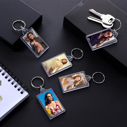 150 Pack Clear Acrylic Photo Picture Keychain Blank Photo Insert Keyring DIY Personalize Favor
