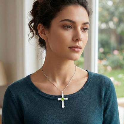 YYB Urn Necklace for Ashes Women Heart Birthstone Cross Cremation Jewelry | Memorial Keepsake Funeral Jewelry for Loved Ones (with Funnel Filler) - color: 08--Peridot August