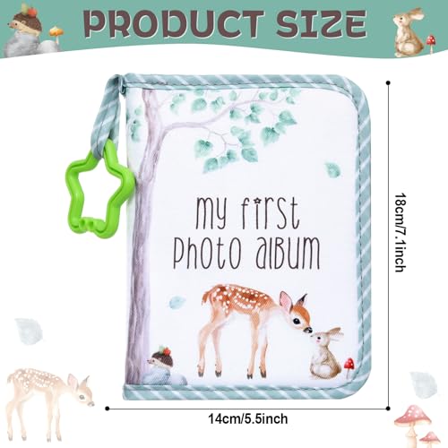 QOUBAI Baby's My First Family Album Soft Photo Cloth Book Holds 4x6 Family Pictures My First Book of Photos Baby Memory Album Gender Neutral Gift for Babies Newborn Toddler Baby Shower Woodland - style: Woodland Deer Rabbit