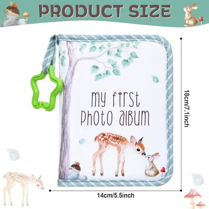 QOUBAI Baby's My First Family Album Soft Photo Cloth Book Holds 4x6 Family Pictures My First Book of Photos Baby Memory Album Gender Neutral Gift for Babies Newborn Toddler Baby Shower Woodland - style: Woodland Deer Rabbit