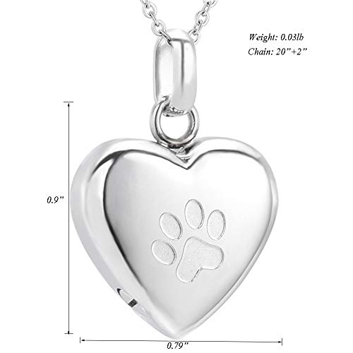 Pet Urn Necklace Heart Memorial Urn Pendant Dog Cat Keepsake Funeral Jewelry 316L Stainess Steel Paw Print Cremation Jewelry - color: One Paw