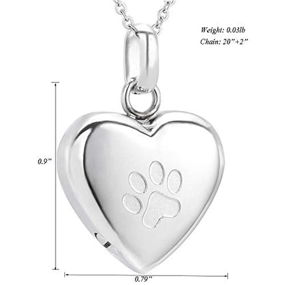Pet Urn Necklace Heart Memorial Urn Pendant Dog Cat Keepsake Funeral Jewelry 316L Stainess Steel Paw Print Cremation Jewelry - color: One Paw