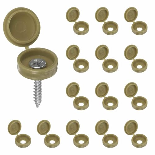 HARFINGTON 200pcs Plastic Hinged Screw Cover Caps 5.9mm / 0.23" Shutter Screw Caps Fold Snap Washer Covers for Windows Outside Railings Furniture, Bronze - color: Bronze, size: 0.23"