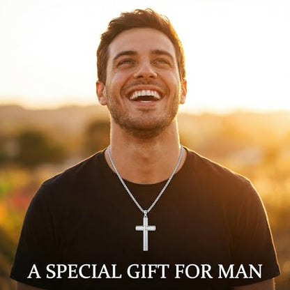 925 Sterling Silver Cross Necklace for Men & Women Crucifix Jesus/Cross Pendant with 22"+2" Stainless Steel Chain Jewelry Gift for Christmas, Father's Day, Mother's Day, Birthday-Gift Box Included - style: A03 Cross
