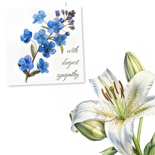 Condolence Greeting Card – With Deepest Sympathy Forget-Me-Not Floral Design – Blank Inside (135 x 135 mm) – Made in UK – With Envelope
