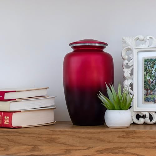 Sunset Red Aluminum Cremation Urn for Ashes, Aluminum, Red Urn, Adult Sized Cremation Urn, 10.5 Inches High - color: Red