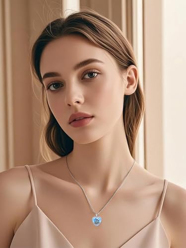 Personalized Heart Locket Necklace That Holds Pictures 925 Sterling Silver Custom Photo Lockets Necklaces Jewelry Gifts for Family Women Lover - color: Skull-Blue opal, style: Locket Only