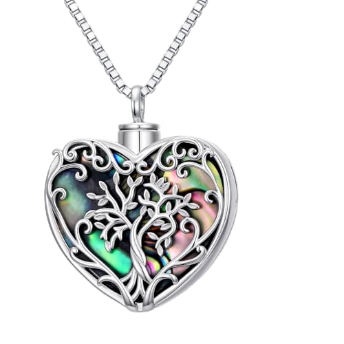 WINNICACA Cremation Jewelry for Ashes Locket Ashes Necklace Urn Necklace for Women Sterling Silver Cremation Necklace for Ashes Fine Keepsake Picture Necklace Memorial Jewelry - style: F01-Tree of Life Urn Necklace(Abalone)