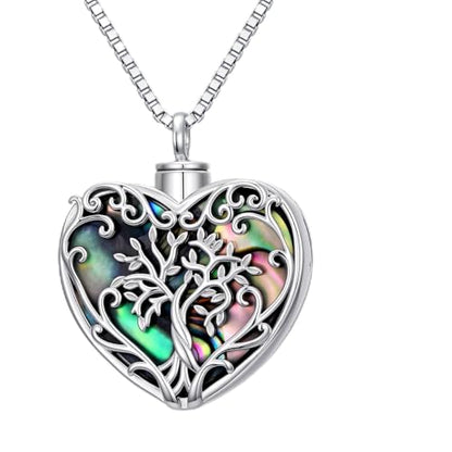 WINNICACA Cremation Jewelry for Ashes Locket Ashes Necklace Urn Necklace for Women Sterling Silver Cremation Necklace for Ashes Fine Keepsake Picture Necklace Memorial Jewelry - style: F01-Tree of Life Urn Necklace(Abalone)