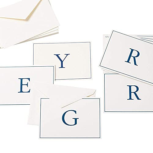 Caspari Navy Embossed Initials Boxed Note Cards in Letter I, 8 Cards & Envelopes - color: Navy I