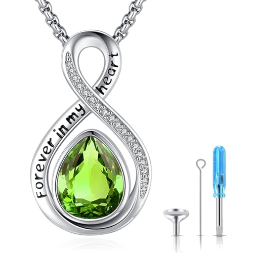 Eusense Cremation Jewelry for Ashes Urn Necklace to Put Ashes In 925 Sterling Silver Memorial Pendant Tree of Life Infinity Urn Necklaces for Ashes Necklace for Women Men - style: F-Infinity Urn-08-Aug.-Peridot