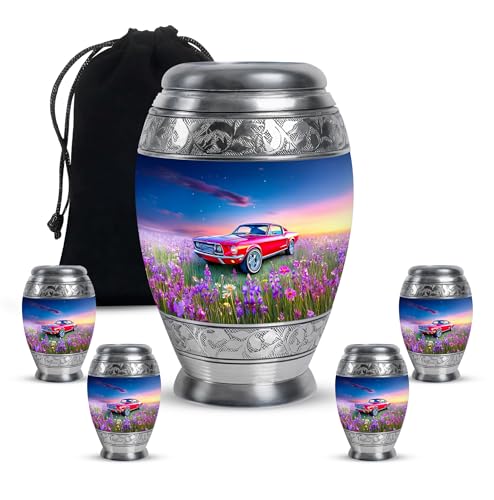 Car Decorative Urns for Human Ashes Adult Man and Woman - 1 Large Blue Urn for Adult Male - 10 Inch Decorative Urn for Male and Female - Set of 4 Purple Keepsake for Mother and Father, Small 3 Inch - color: Car-1, size: combo-3