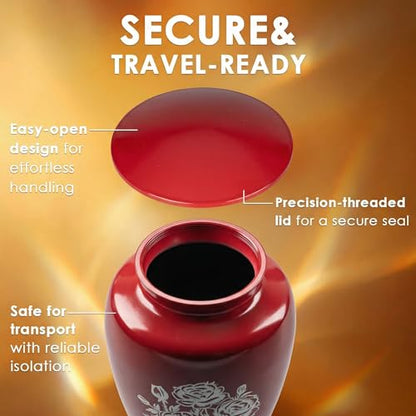 Emvency Urn for Ashes, Metal Alloy, 10" H x 6" W, Red - color: Red
