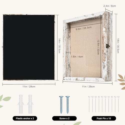 11×14 Shadow Box Frame, Linen Back, Glass Door, Hinge Display Case - color: Rustic White, size: 11×14