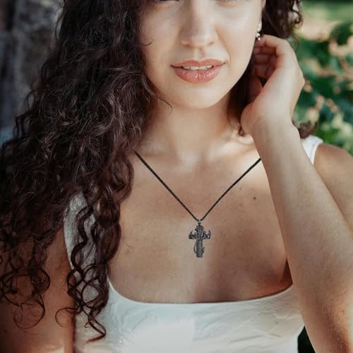constantlife Cross Urn Necklace for Ashes for Women Men Fish Hook Memorial Pendant Deer Antler Cremation Jewelry Human Pet Ashes Holder Keepsake - color: Black