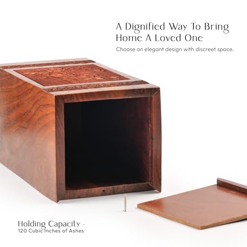 Cherry Blossoms Adult Ashes Urn 10 Inch, Wooden Memorial Urns for Female | Decorative Cremation Urns for Men, Burial Urn 200 Cu" for Adult Human Ashes