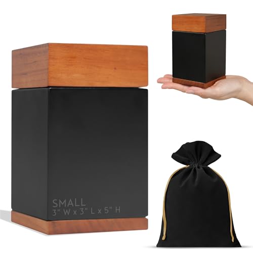 Small Timeless Walnut Wood Urn for Ashes Adult Male & Female – Handcrafted Cremation Urn for Human Ashes – Keepsake Box & Memorial Keepsake - Urns for Women & Men – Pet Urns for Dogs - color: Walnut & Black, size: Small