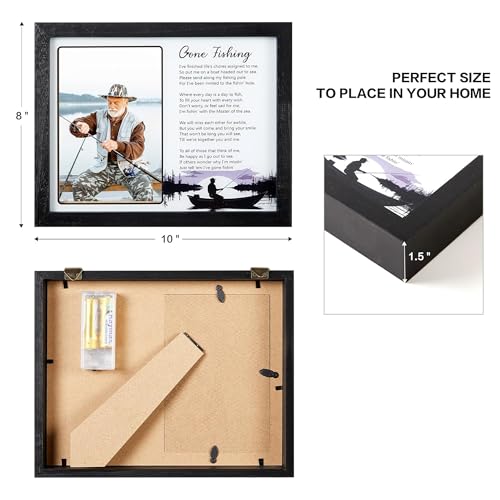 WOODEXPE Sympathy Gift LED Memorial Shadow Box 10"x8" Gone Fishing Memorial Picture Frame Plaque, Remembrance Funeral Condolences Bereavement Grief Gifts for Loss of Loved One