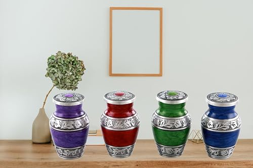 Metallic Small Urns with Engraving Design- Cremation Urn for Men & Women - Set of 4 Mini Urns - Keepsake Urn for Human Ashes- (Design- 4)
